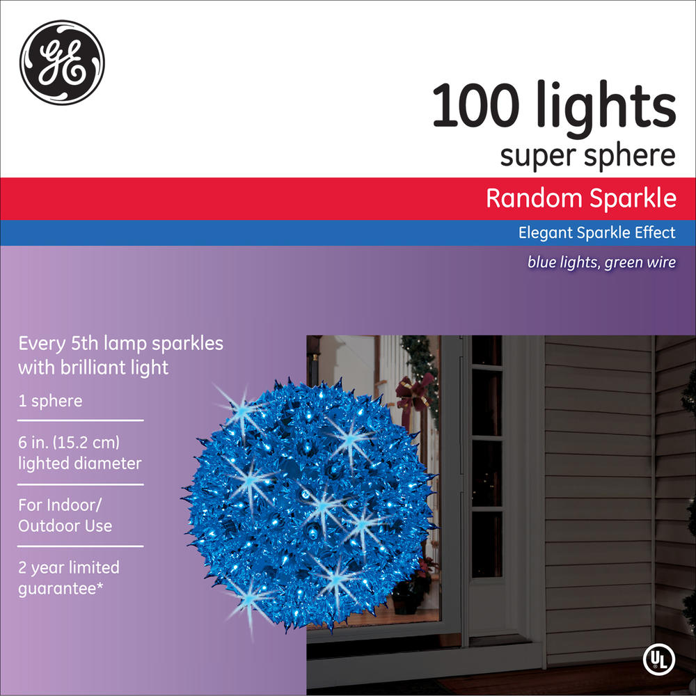 GE 100ct Random Sparkle Incandescent 6" Super  Christmas Sphere  Blue