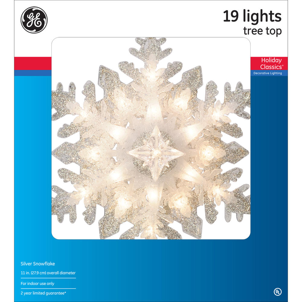 GE Holiday Classics&#174; 19ct Incandescent Silver Glittered Snowflake Christmas Tree Topper  Clear