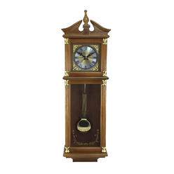 Bedford Clock Collection BED-718 34.5 in. Antique Chiming Wall Clock with Roman Numerals, Oak Finish