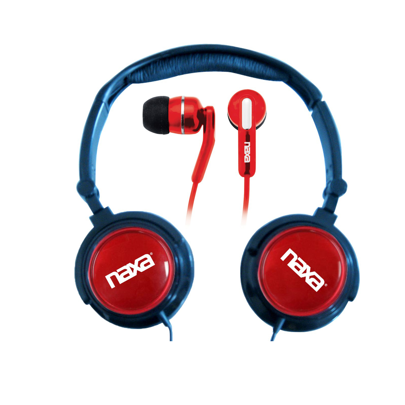 Naxa 97086465M 2-In-1 Combo Super Bass Stereo Headphones & Earphones, Red Naxa 97086465M 2-In-1 Combo Super Bass Stereo Headphones & Earphones, Red