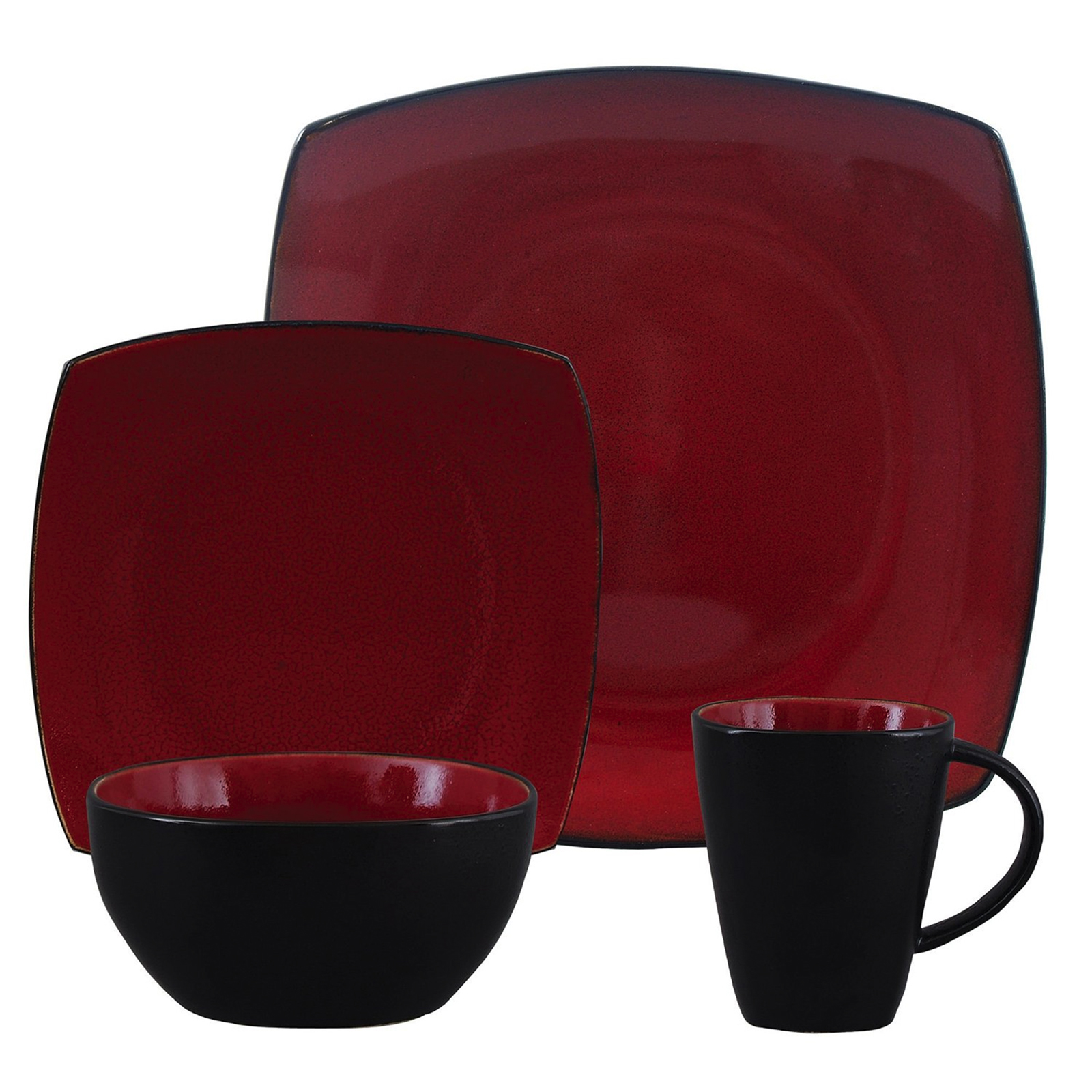 Gibson Soho Lounge 16 pc Dinnerware, Red Square Shape (Service for 4)