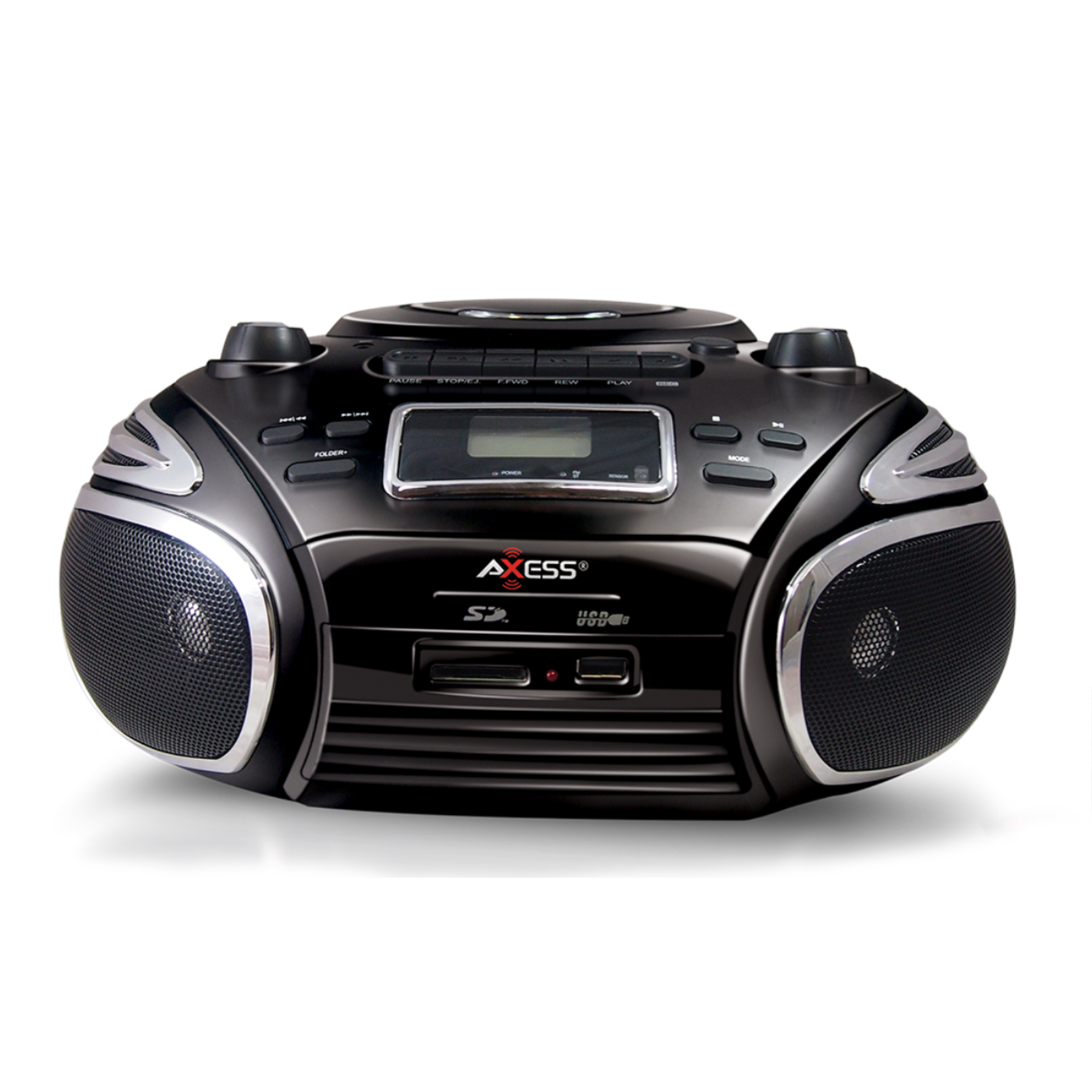 Axess 97091179M Portable AM/FM Radio, CD/MP3 Player, USB/SD & Cassette Recorder Boombox, Black Axess 97091179M Portable AM/FM Radio, CD/MP3 Player, USB/SD & Cassette Recorder Boombox, Black