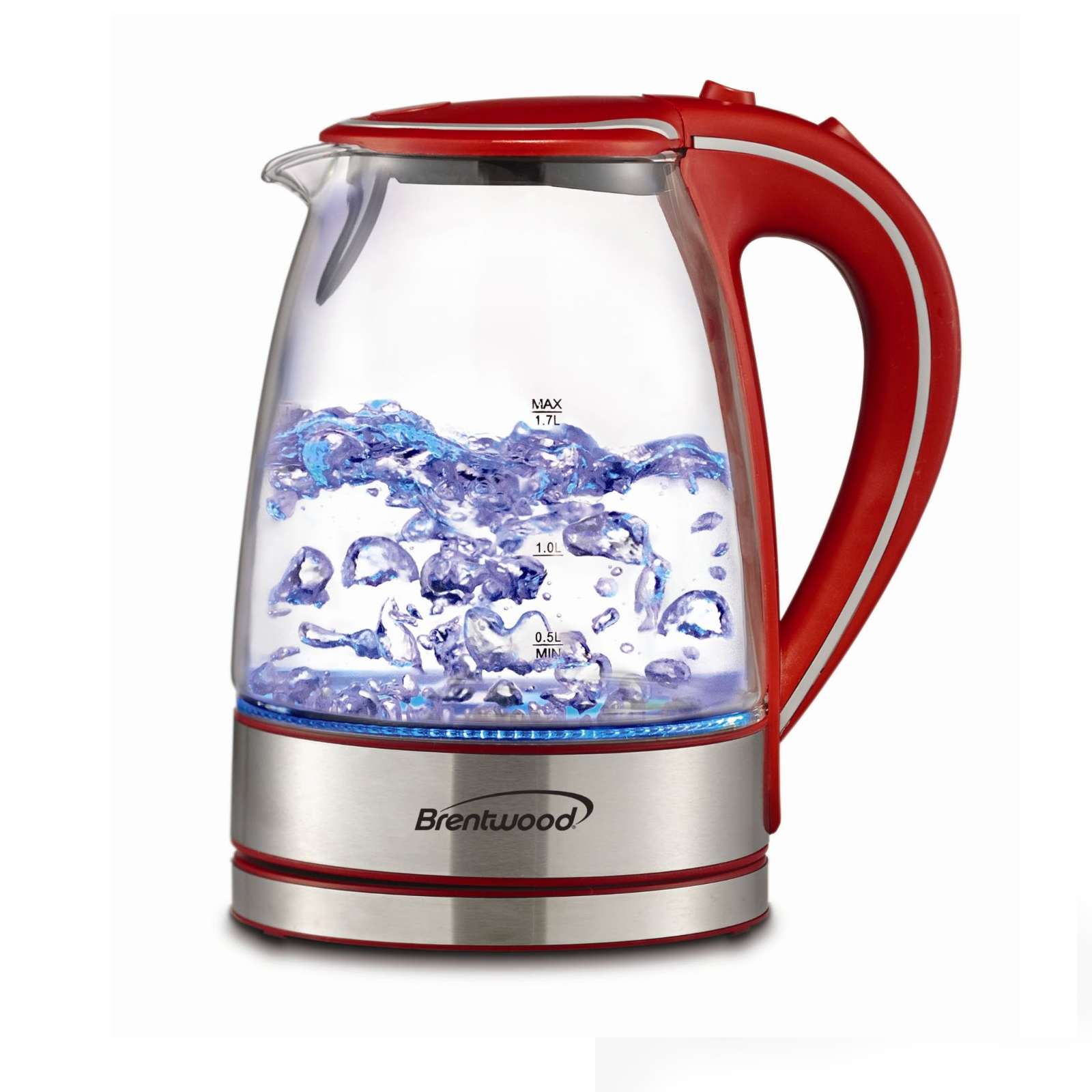 Brentwood 97091210M Tempered Glass Tea Kettles, 1.7-Liter, Red