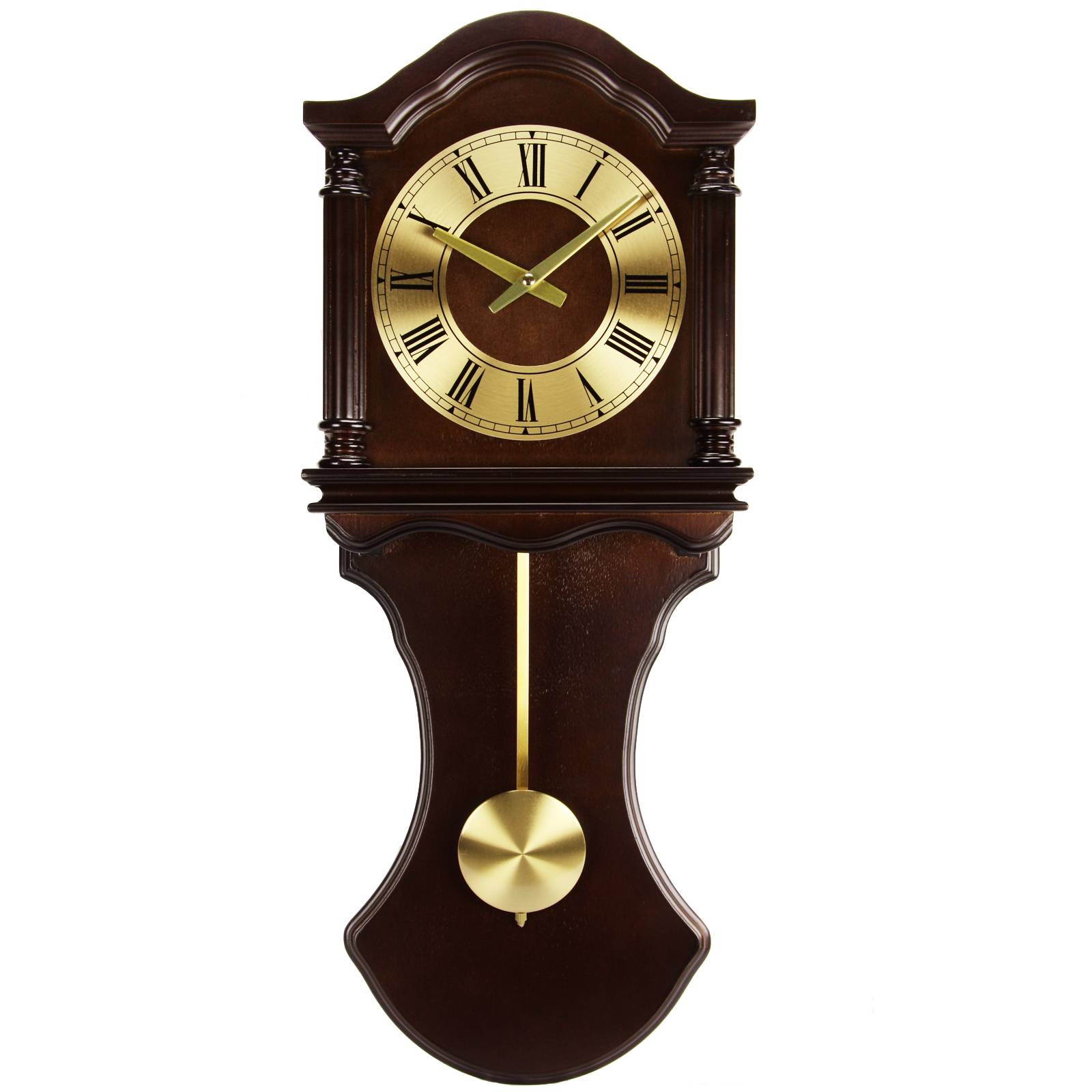 Bedford Clock Collection Mahogany Wood Wall Clock with Pendulum and Chimes