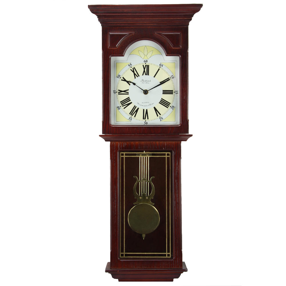 Bedford Clock Collection  Redwood Wall Clock with Pendulum and Chimes