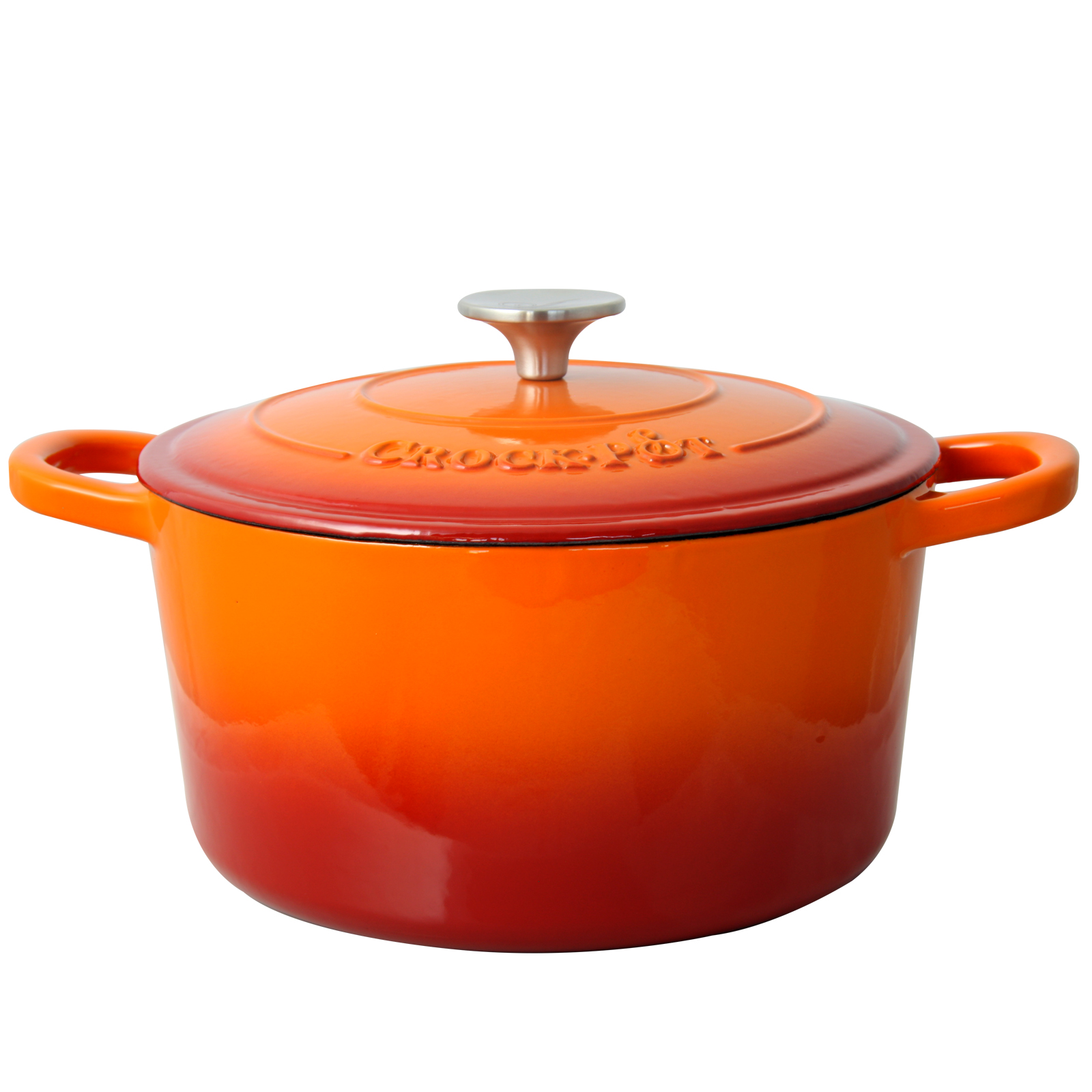 Crock-Pot. Artisan 5 Quart Round Enameled Cast Iron Dutch Oven in Sunset Orange