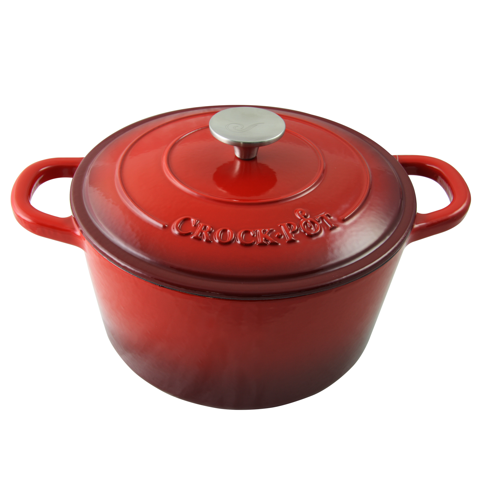 Crock-Pot. Artisan 5 Quart Round Enameled Cast Iron Dutch Oven in Scarlet Red