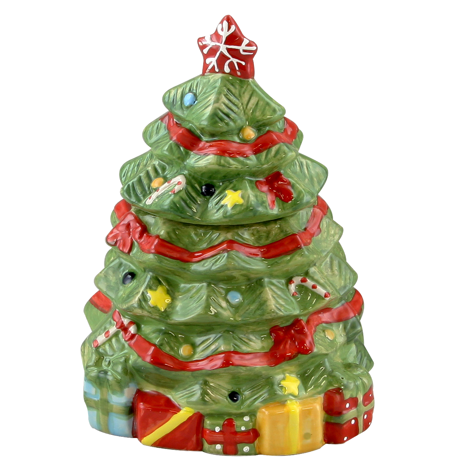 Gibson Home Mirthful Treats Hand Painted Stoneware Christmas Tree Cookie Jar