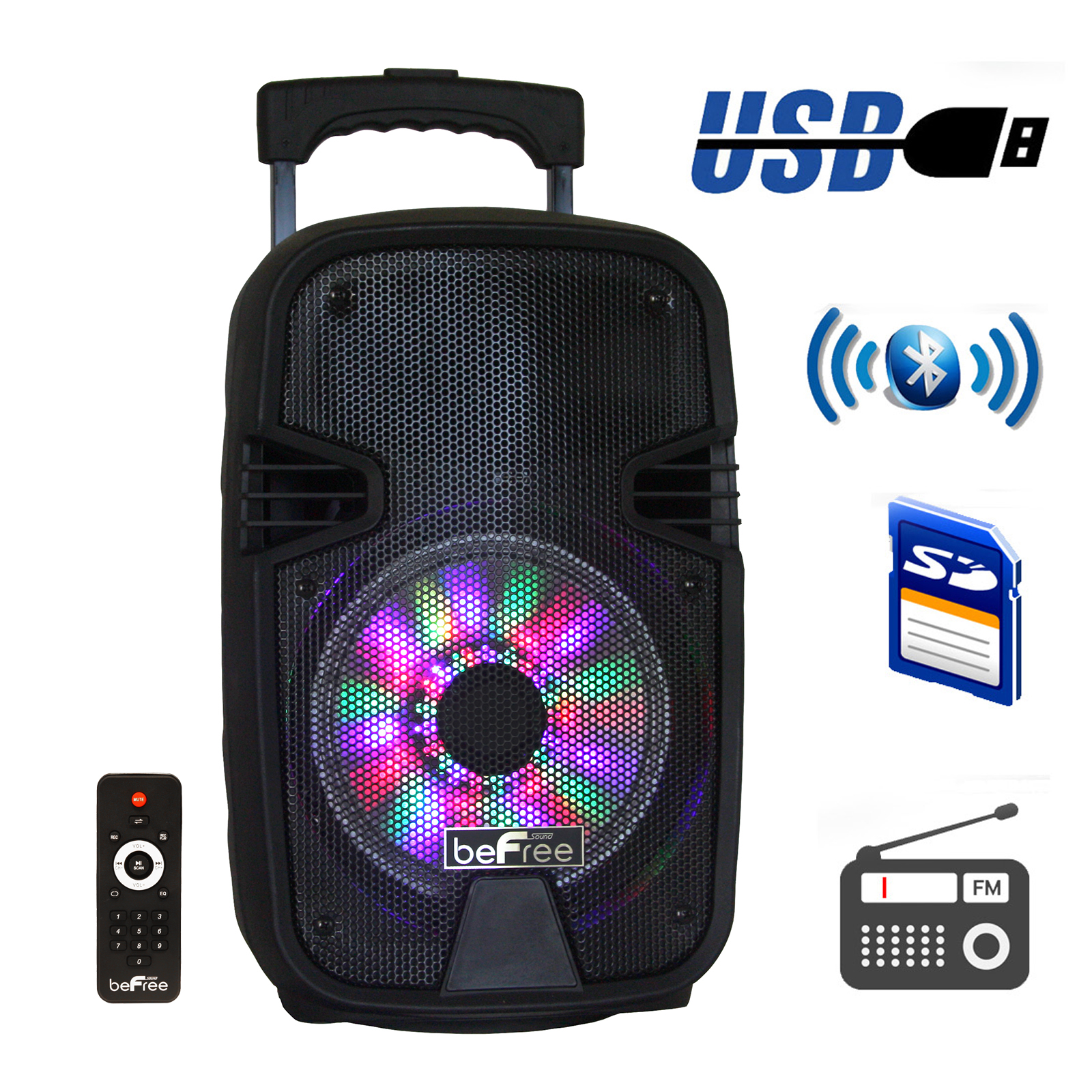 Befree Sound 970100187M 8 Inch Bluetooth Portable Party Speaker with USB, SD and Reactive Lights