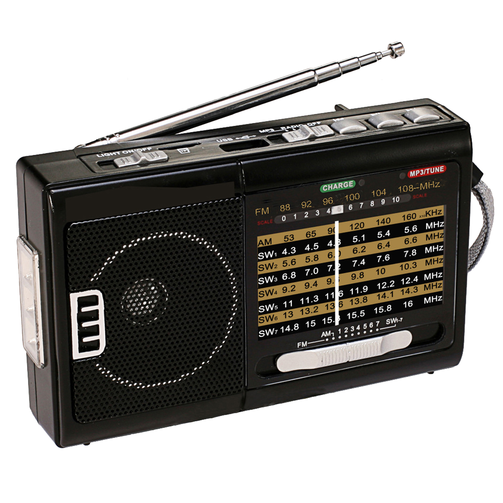 QFX 970103242M Am/Fm/Sw1-7 10 Band Radio Flashlight & Usb/Tf Player