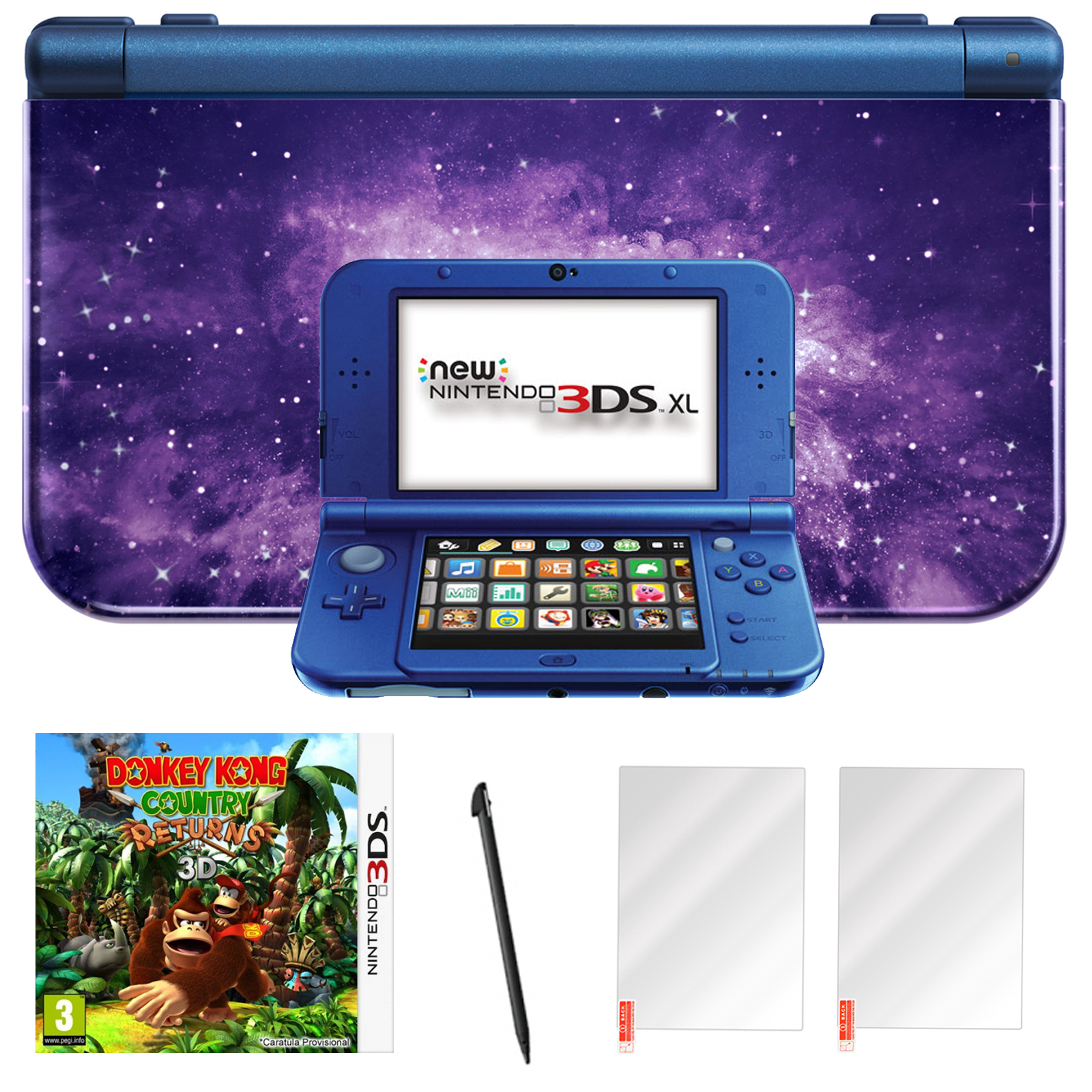 Nintendo 3DS XL Galaxy with Donkey Kong Country and Screen Protector