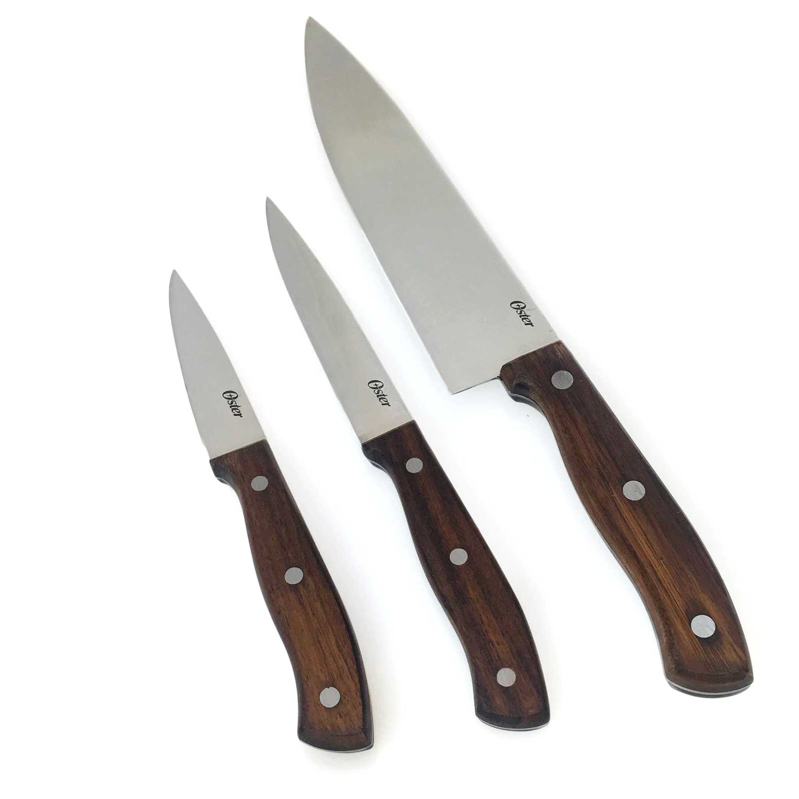 Oster Whitmore 3-piece Cutlery Set with Black Walnut Handle, Brown Oster Whitmore 3-piece Cutlery Set with Black Walnut Handle, Brown