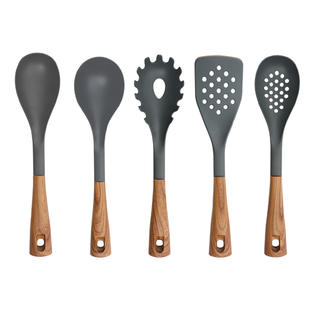 Oster Everwood Kitchen 5-Piece Nylon Tools Set with Wood Inspired Handles