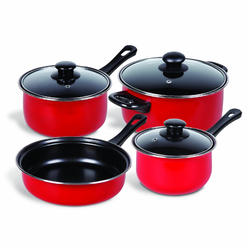 gibson home back to basics nonstick carbon steel cookware set, 7-piece, true red