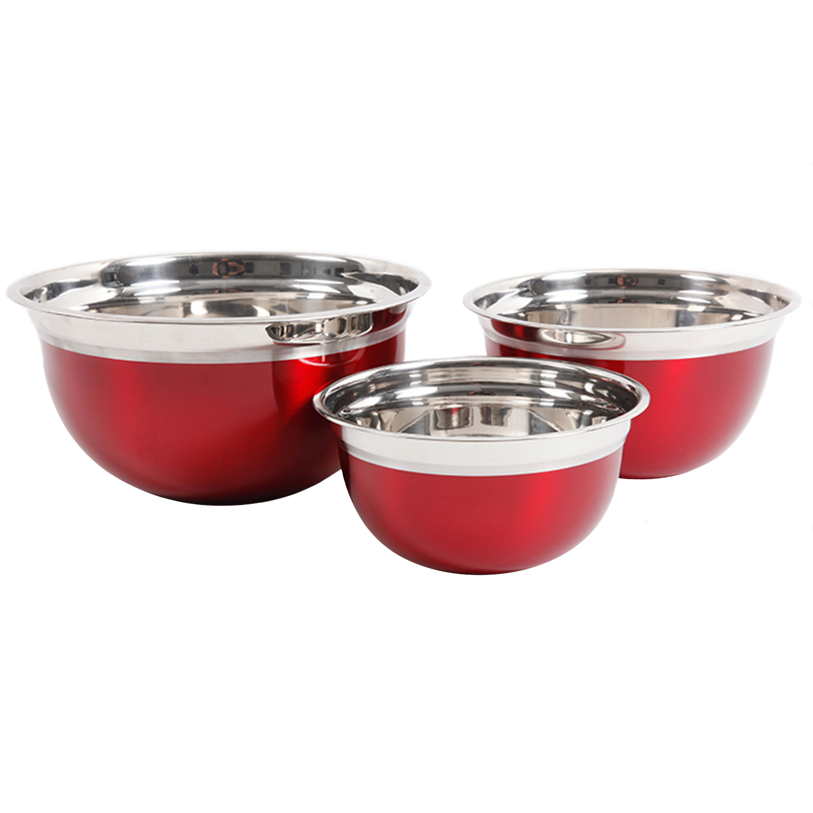 Oster Rosamond 3 Pack Round Mixing Bowl, Metallic Red