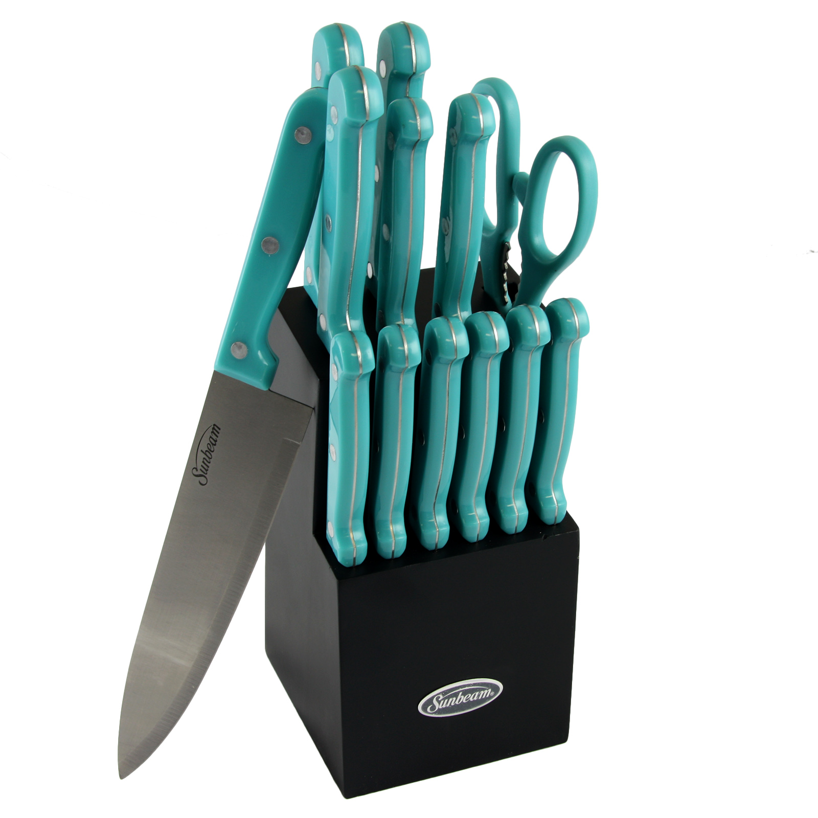 Sunbeam Bessemer 14-Piece Cutlery Set with Color Staines Wood Block ,Teal