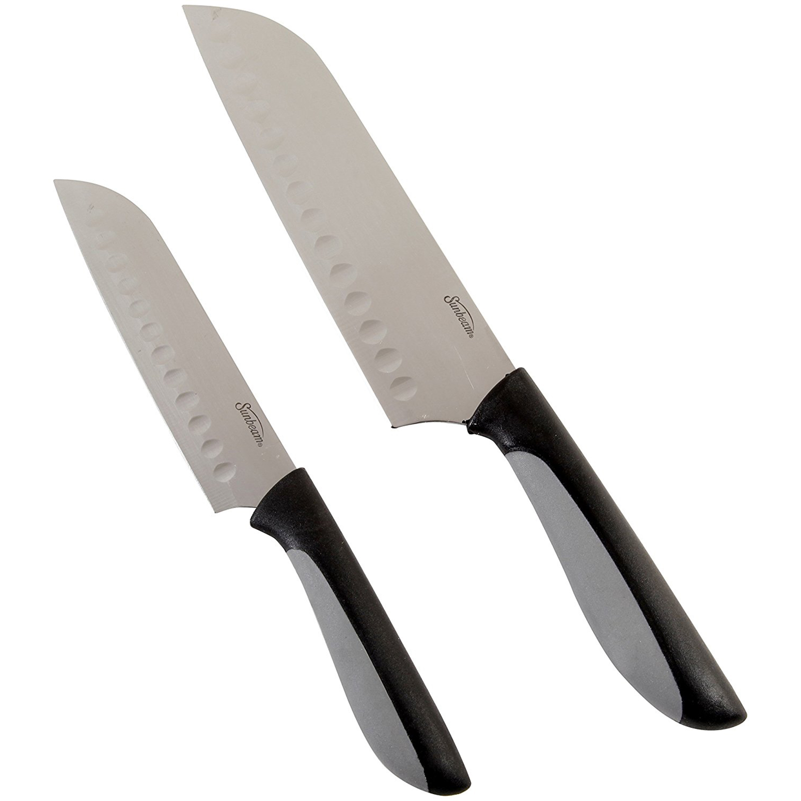 Sunbeam Durant 2 pc Santoku Set - Black - PP & Rubber Handle - Mirror Polished - SS - 1.5 mm - Clam-Pack