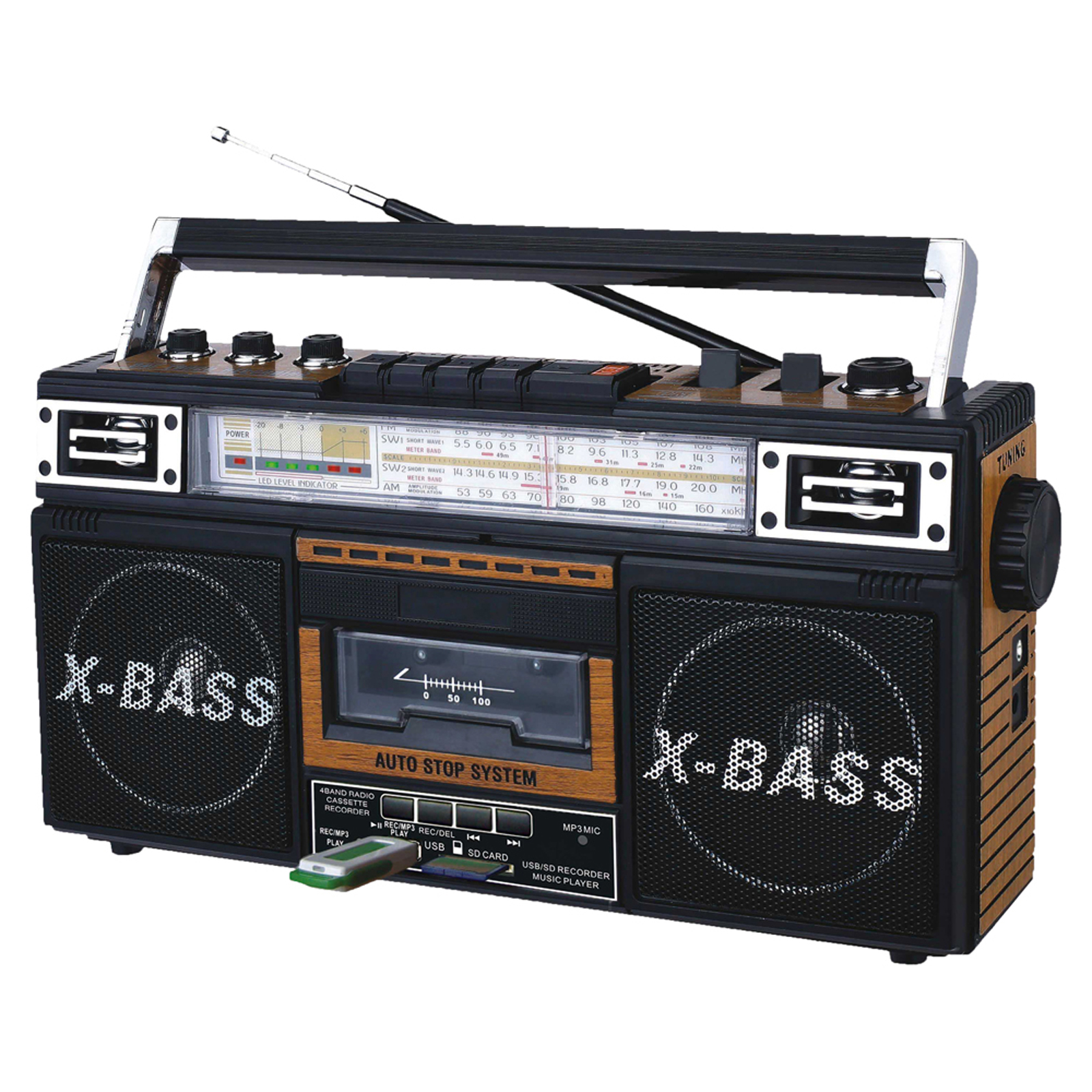 Quantum FX J-22U AM/FM/SW1-SW2 4 Band Radio and Cassette to MP3 Converter, and Recorder with USB/SD/MP3 Player-Wood, Brown Quantum FX J-22U AM/FM/SW1-SW2 4 Band Radio and Cassette to MP3 Converter, and Recorder with USB/SD/MP3 Player-Wood, Brown