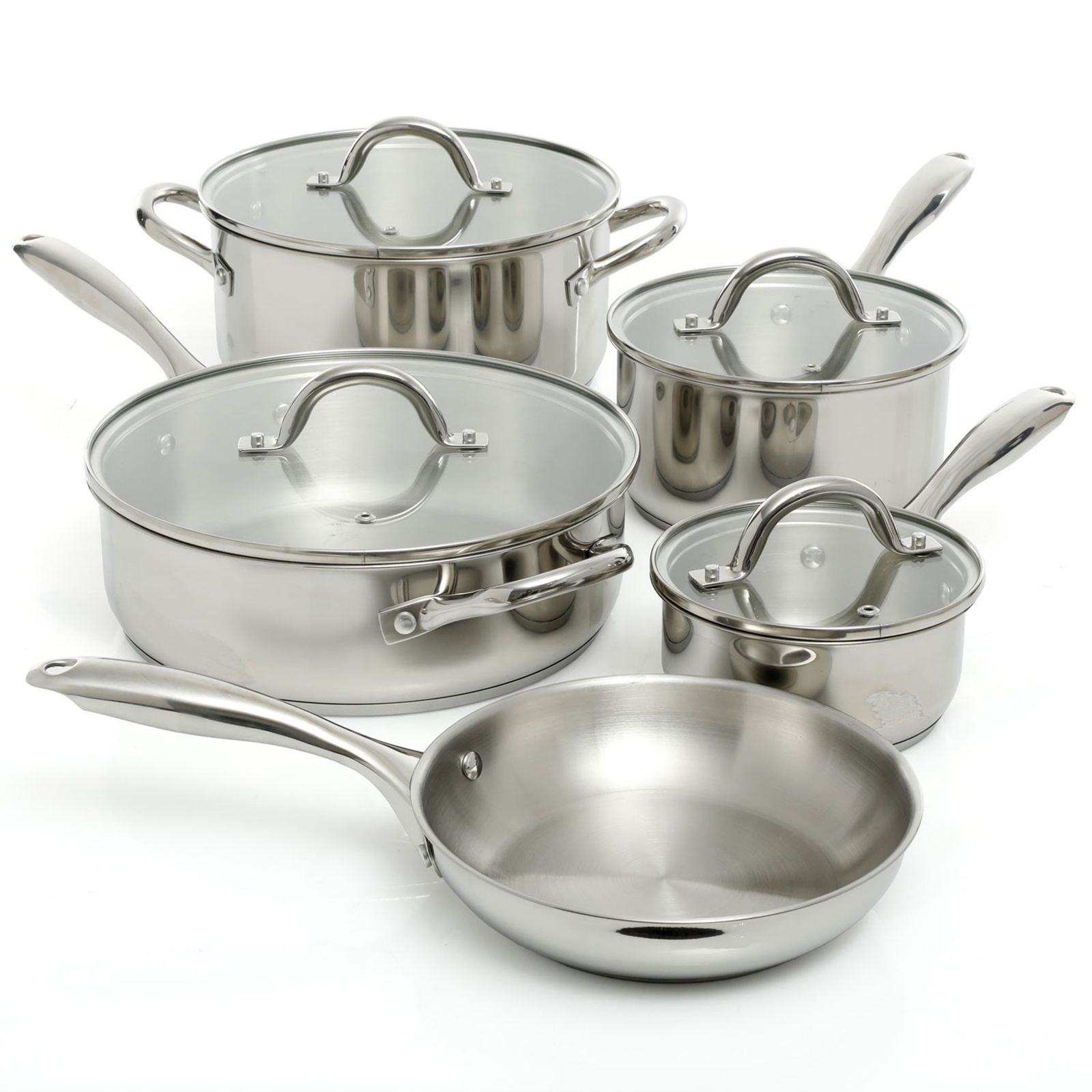 Oster Saunders 9 Piece Cookware Set in Silver Mirror Polish