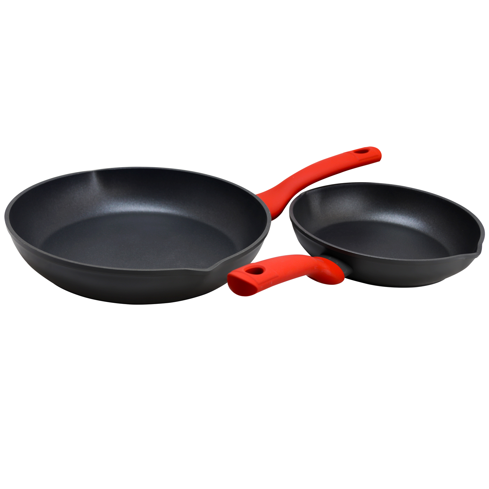 Weight Watchers Livingson 2 Piece Frying Pan Set in Charcoal with Red Handles