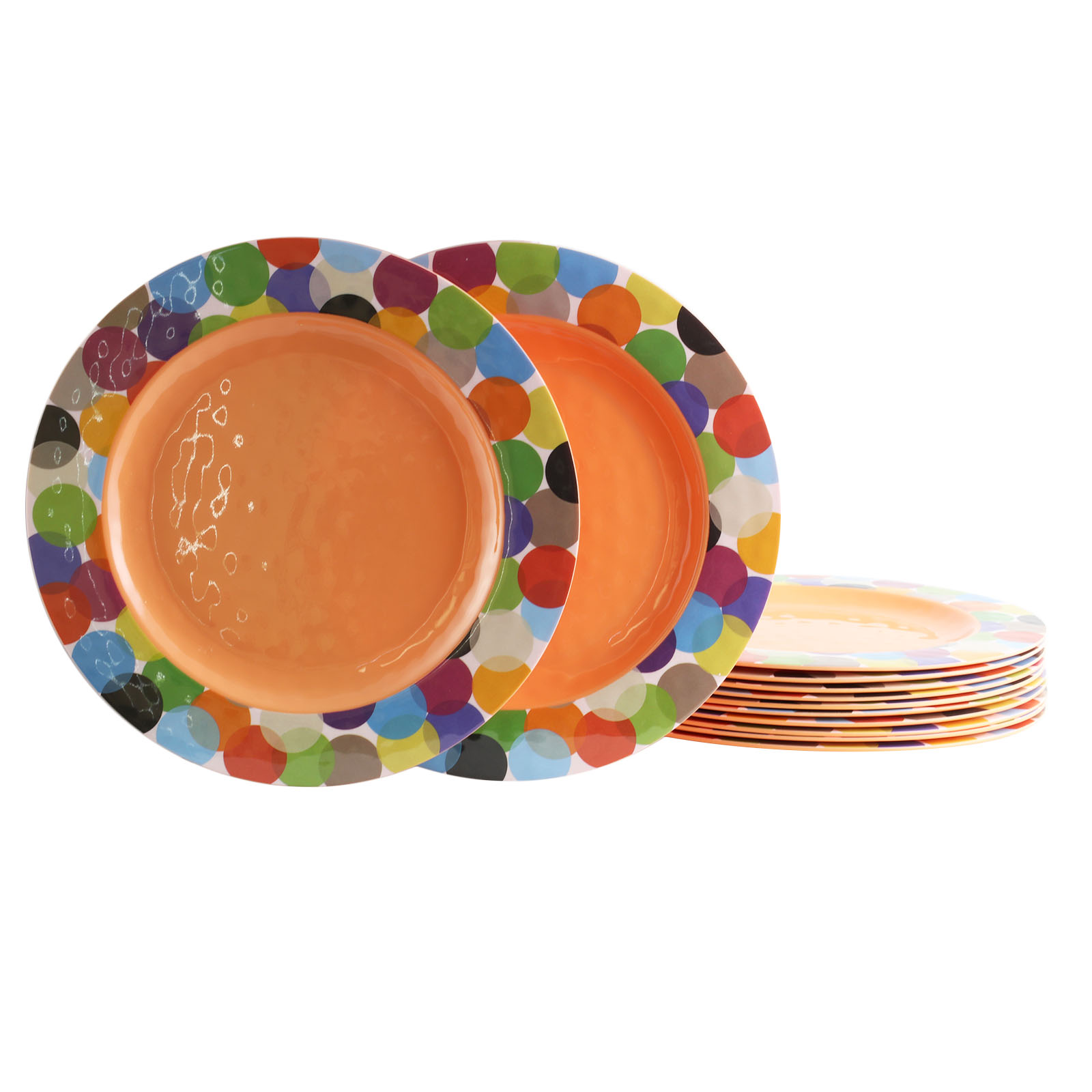 Studio California Party Circles 12 Piece 11 inch Melamine Dinner Plate Set in Orange