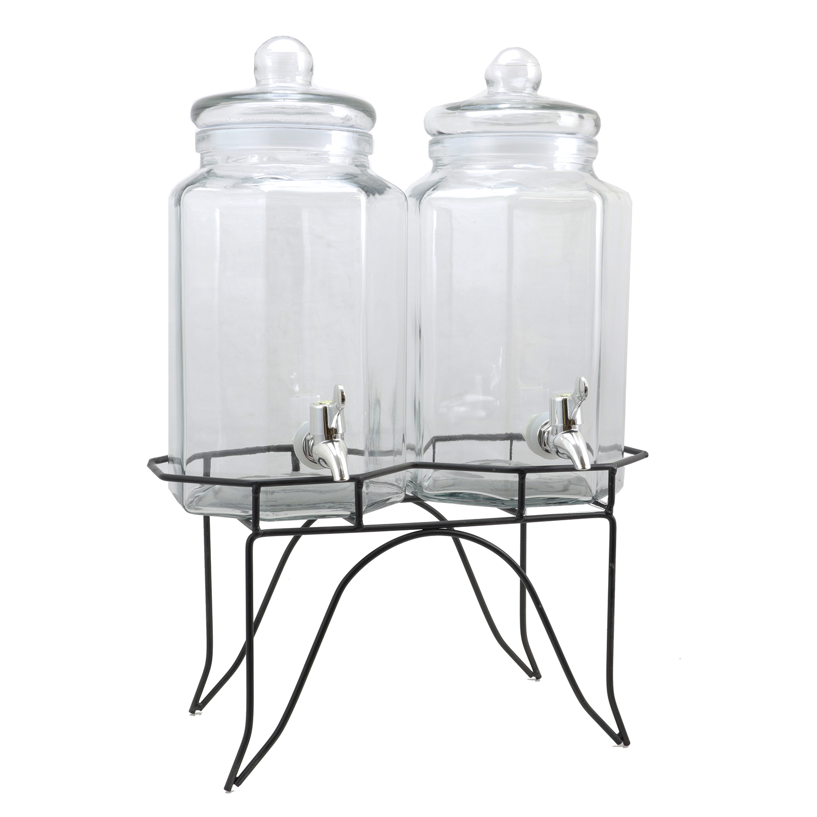 Gibson Home Party Duo Twin 1 Gallon Glass Beverage Dispenser with Wire Stand, Clear Gibson Home Party Duo Twin 1 Gallon Glass Beverage Dispenser with Wire Stand, Clear