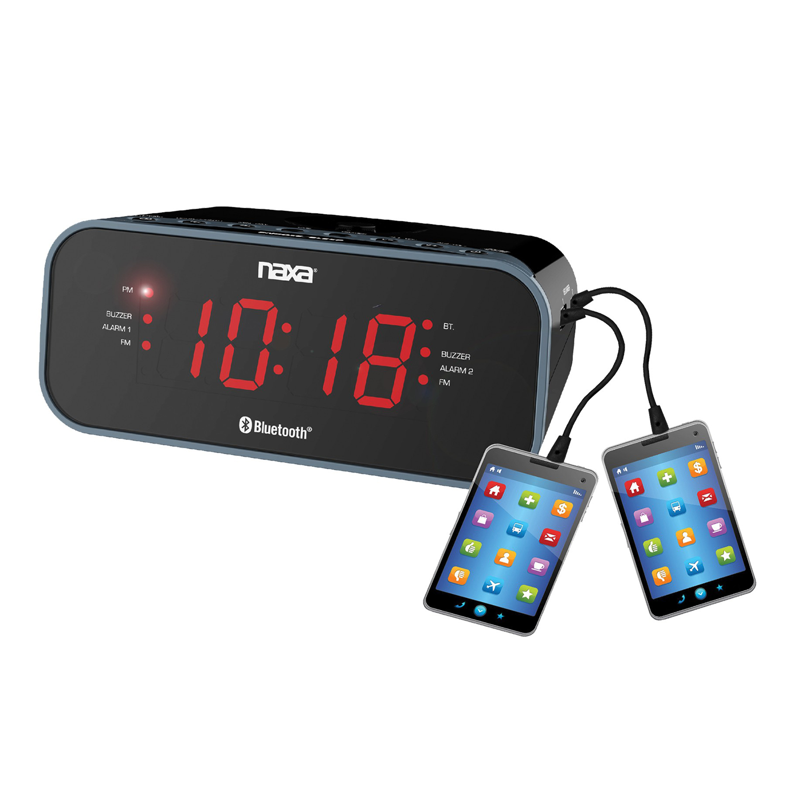 Naxa 970104889M Electronics Dual Radio Alarm Clock - Black