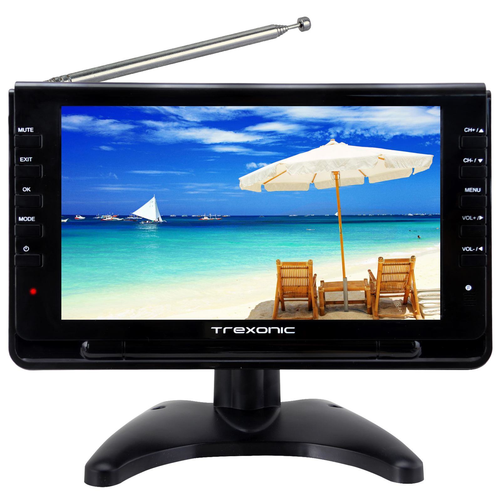 Trexonic 970105571M Portable Ultra Lightweight Rechargeable Widescreen 9 LED TV with SD, USB, Headphone Jack, Dual AV Inputs and Detachable Antenna Trexonic 970105571M Portable Ultra Lightweight Rechargeable Widescreen 9 LED TV with SD, USB, Headphone Jack, Dual AV Inputs and Detachable Antenna