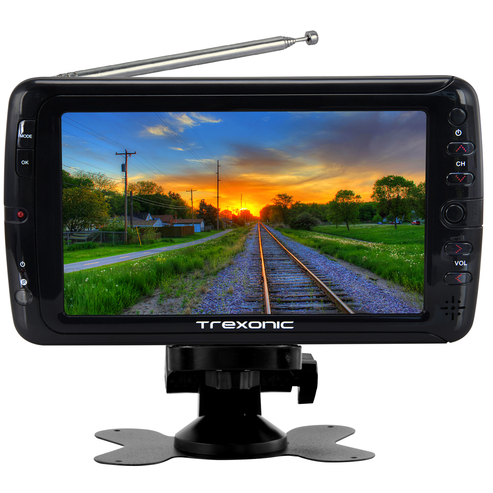 Trexonic 970105604M Portable Ultra Lightweight Rechargeable Widescreen 7 LED TV with SD, USB, Headphone Jack, Dual AV Inputs and Detachable Antenna Trexonic 970105604M Portable Ultra Lightweight Rechargeable Widescreen 7 LED TV with SD, USB, Headphone Jack, Dual AV Inputs and Detachable Antenna