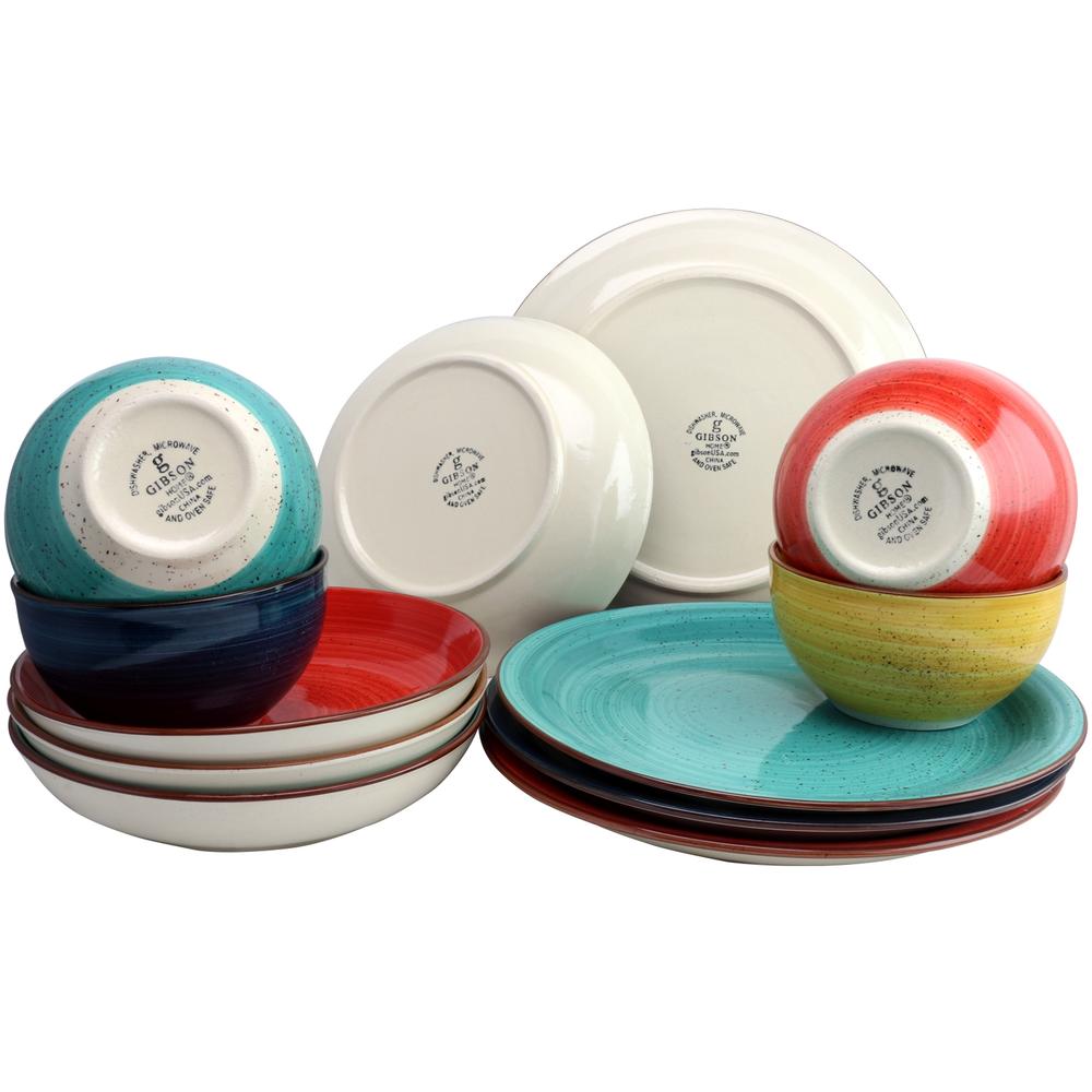 Gibson Home Color Speckle 12 Piece Mix and Match Double Bowl Dinnerware