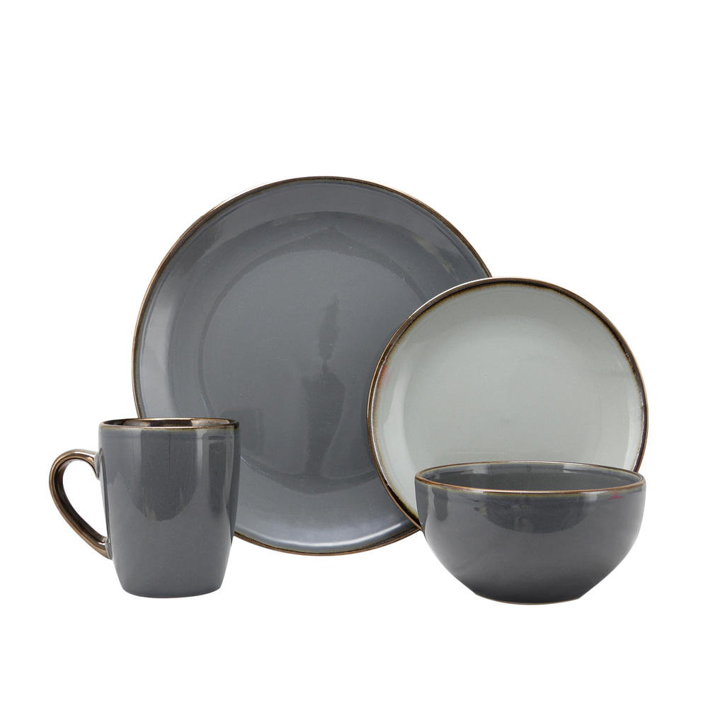 Elama Tahitian Grand 16Piece Dinnerware Set, Stone Color