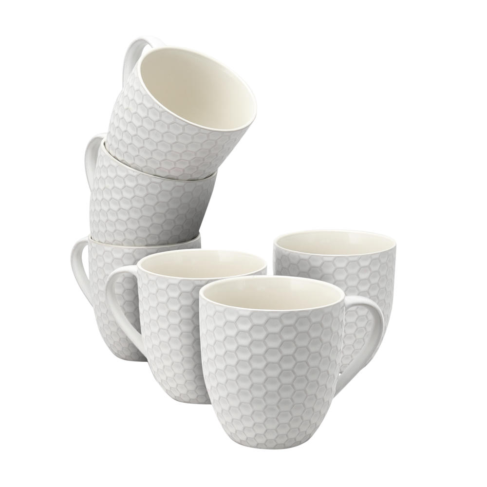 Elama Honeycomb 6-Piece 15 oz. Mug Set, in White