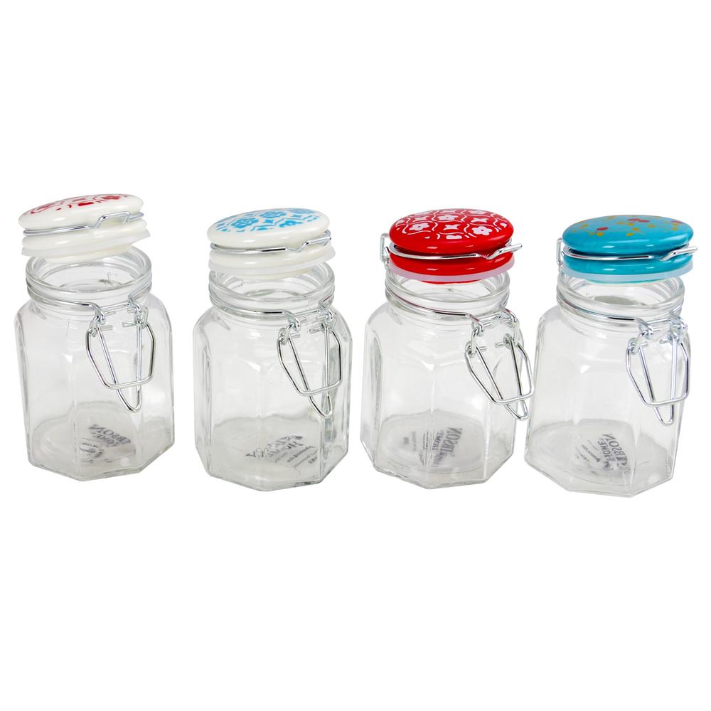 General Store Cottage Chic 4-Piece 3.38 oz Mini Preserving Jar Set with Wire Clamp Closure
