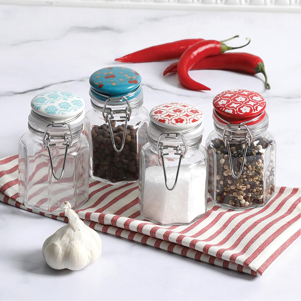 General Store Cottage Chic 4-Piece 3.38 oz Mini Preserving Jar Set with Wire Clamp Closure