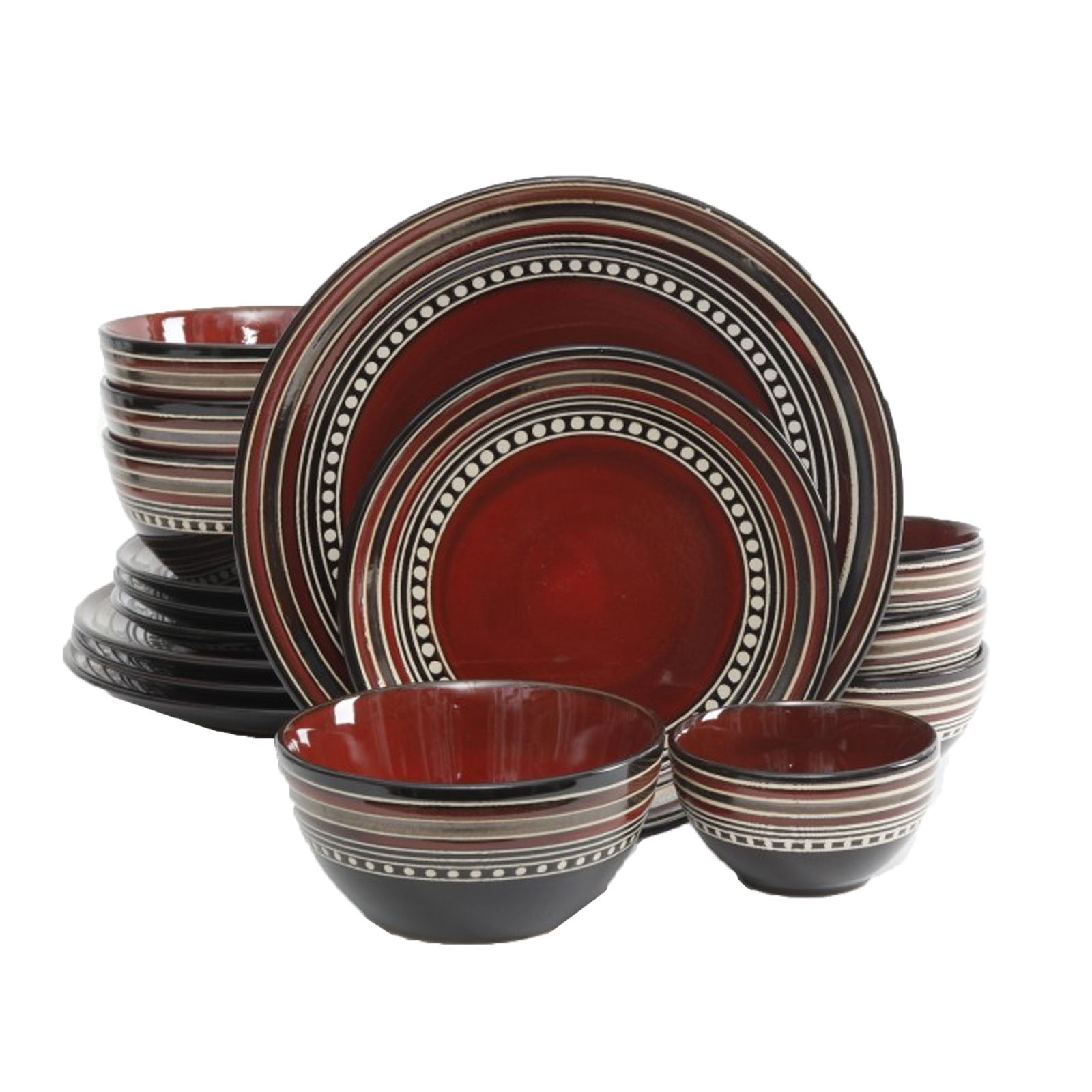 Gibson Caf&#233; Versailles 16-Pc. Double Bowl Dinnerware Set - Red