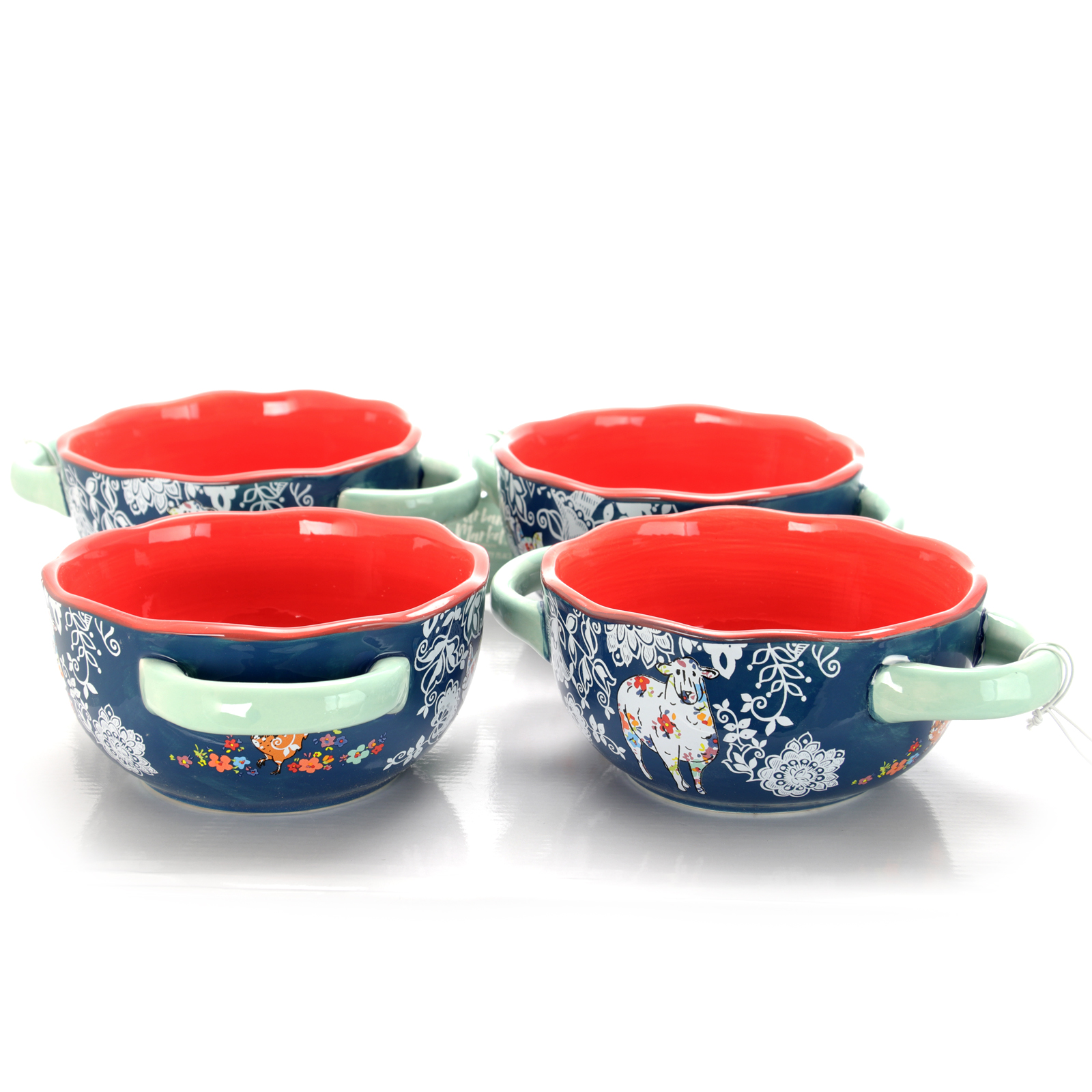 Urban Market Life On The Farm 6 in. Blue Soup Bowl, Set of 4