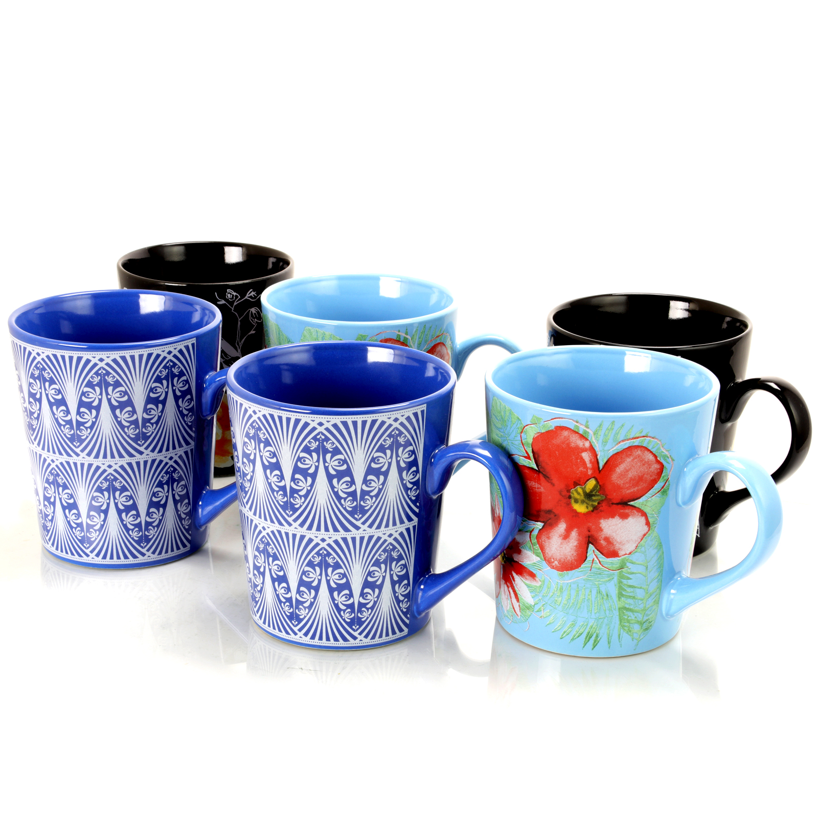 Gibson Home Floral Garden 23 oz Cup, 3 Assorted Designs Set of 6