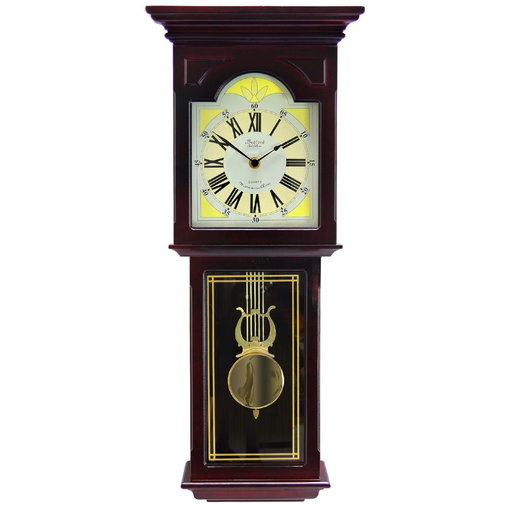 Bedford Clock Collection  Redwood Wall Clock with Pendulum and Chimes