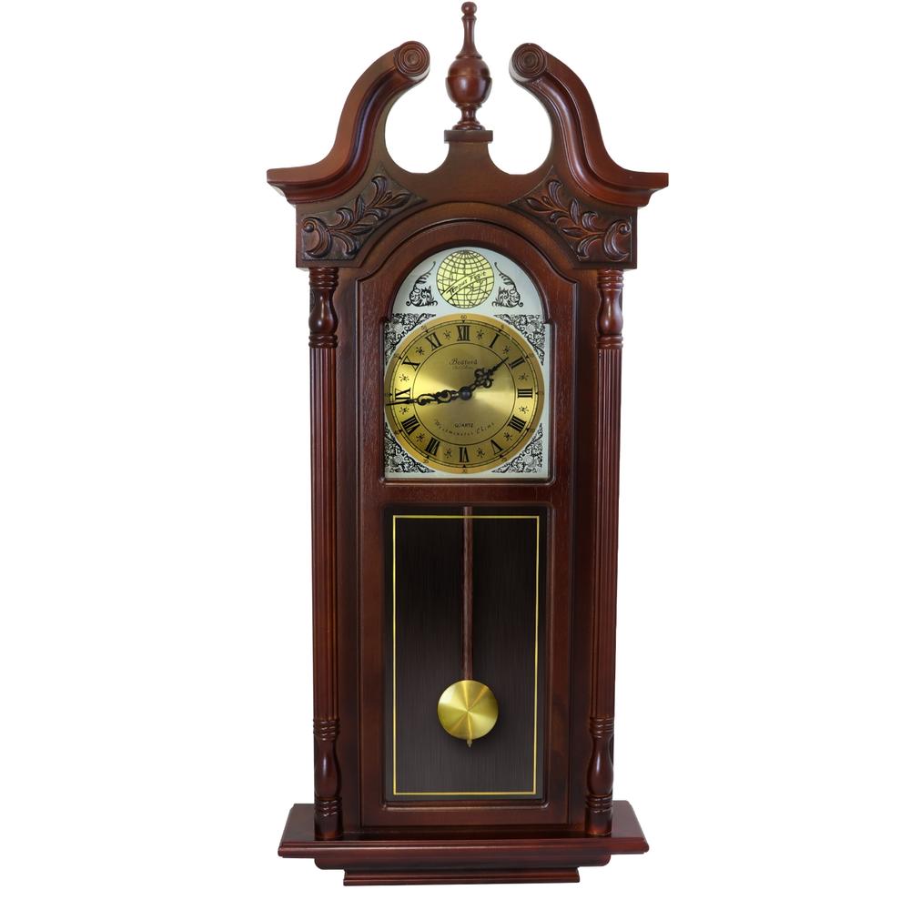 Bedford Clock Collection  38" Grand Antique Chiming Wall Clock with Roman Numerals in a in a Cherry Oak Finish