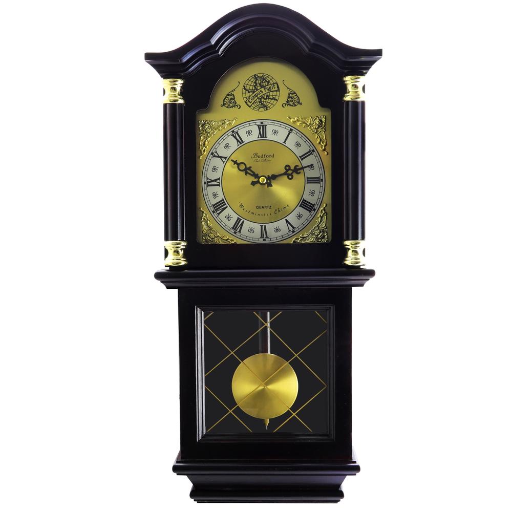 Bedford Clock Collection  26" Antique Mahogany Cherry Oak Chiming Wall Clock with Roman Numerals