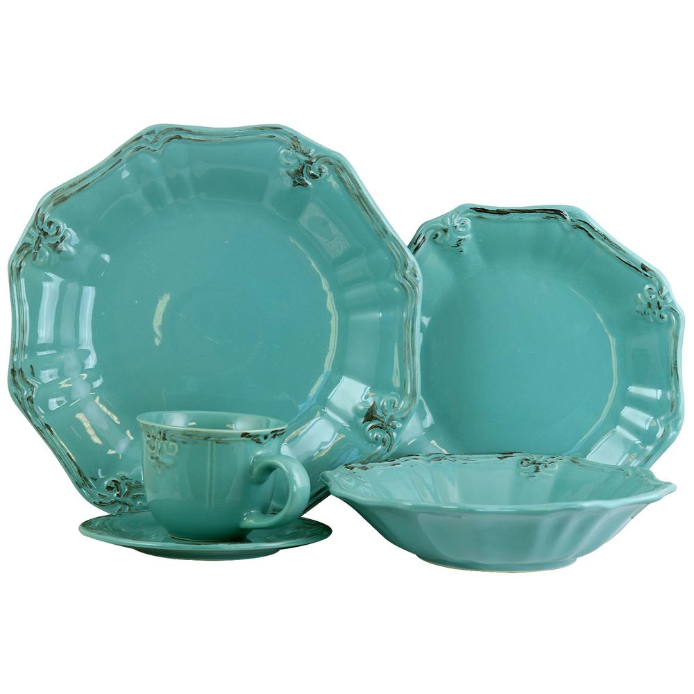 Elama Fleur De Lys 20-Piece Dinnerware Set in Turquoise