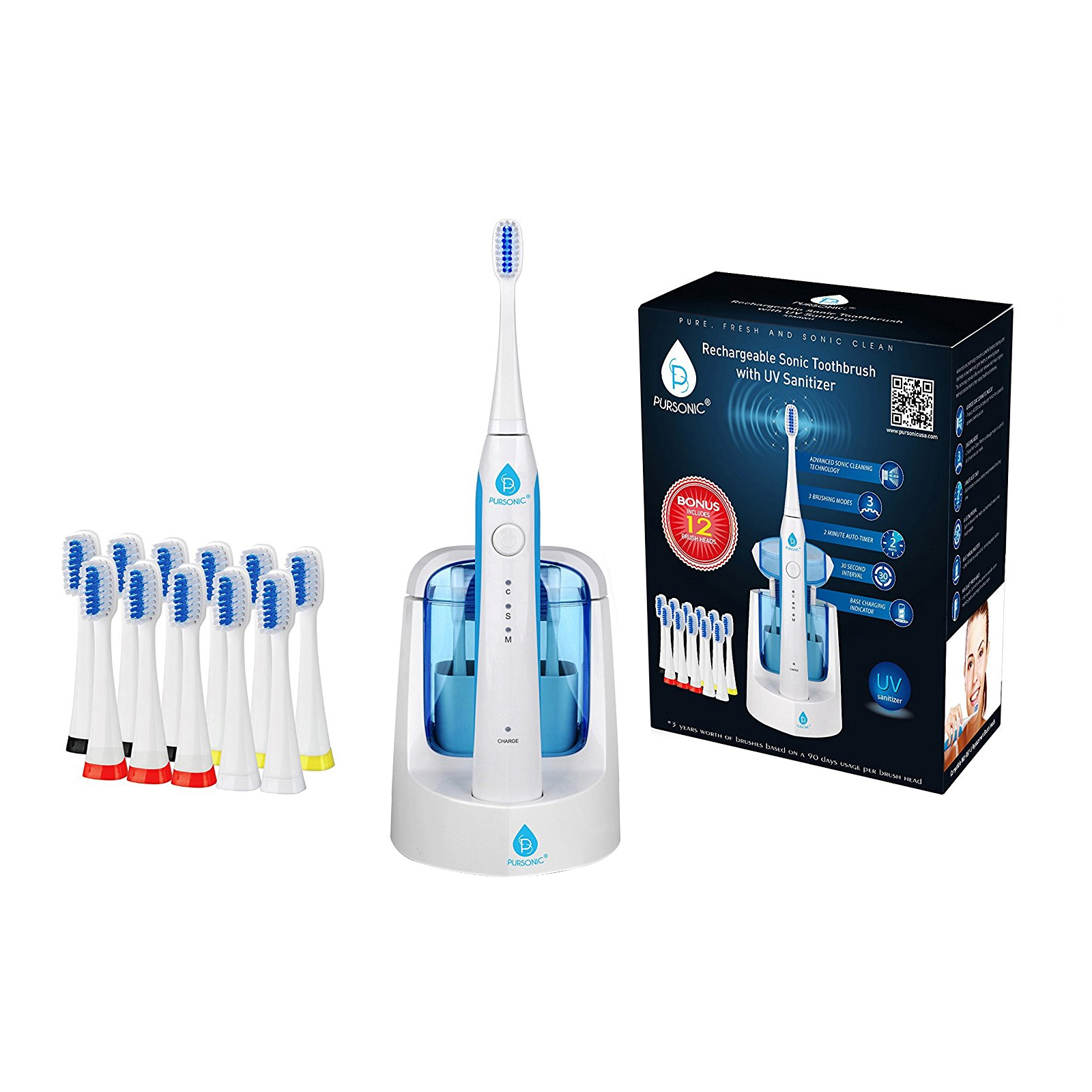 Pursonic  Sonic Toothbrush with UV Sanitizing Function in White