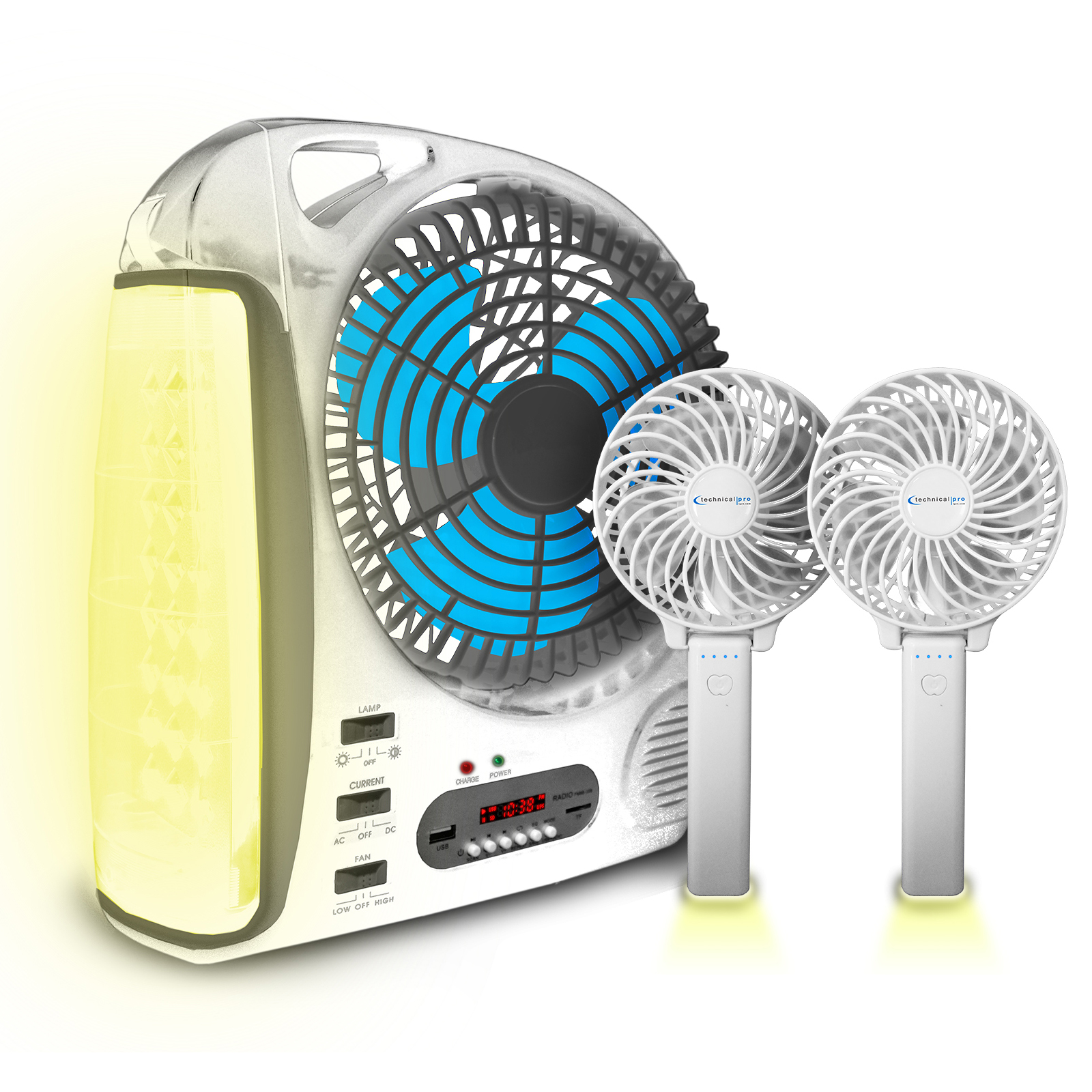 Technical Pro 970109332M Rechargeable Camping Fan Bundle with 8" Fan