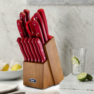 Oster Evansville 14 Piece Stainless Steel Cutlery Set in Red