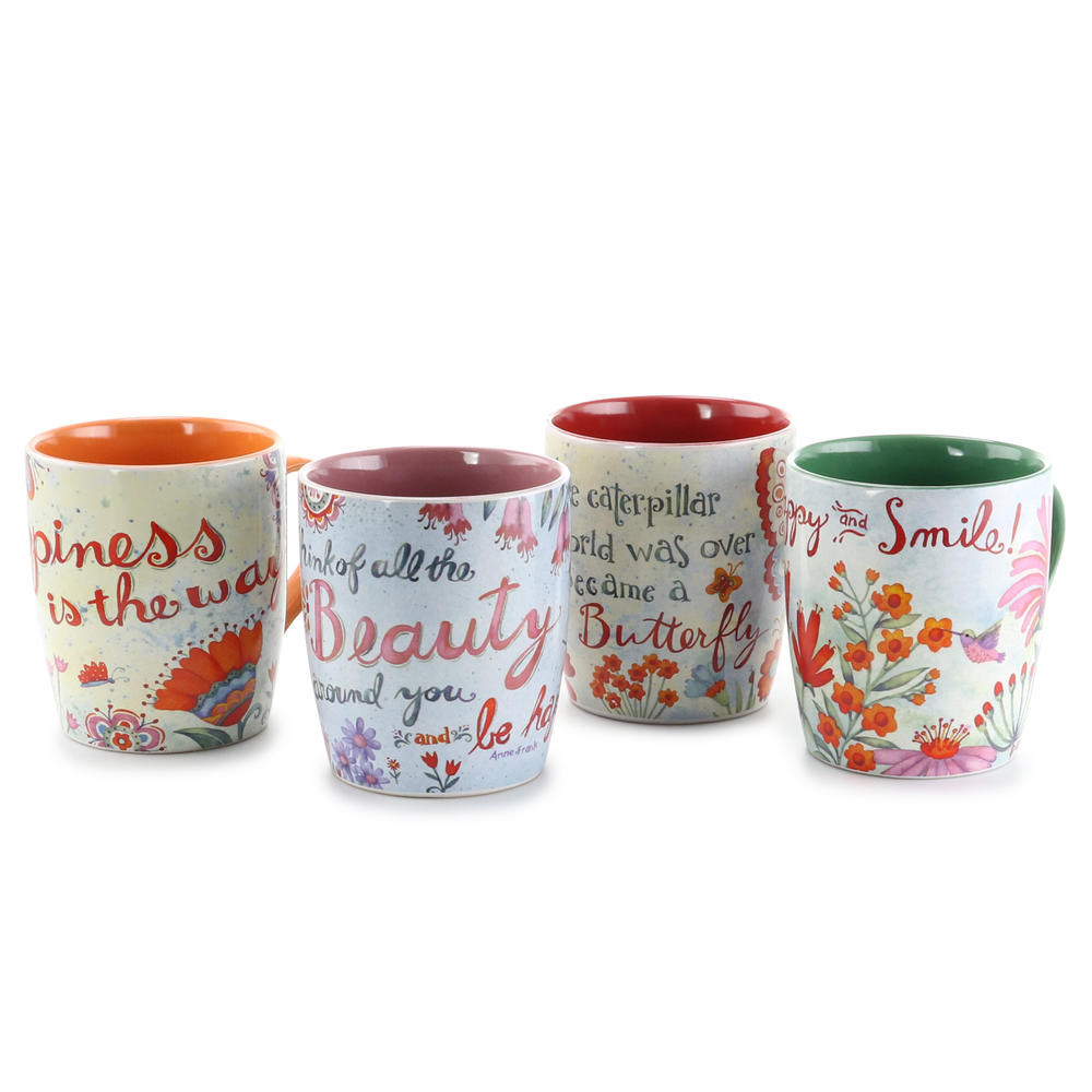 Gibson Home  Papillion 17 oz Floral Butterfly Stoneware Mug, Set of 4