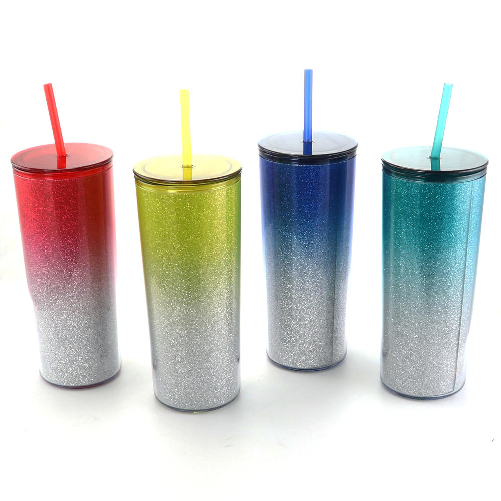 Gibson Home  Rainbow Blast 21 oz Tumbler with Lid and Straw, Set of 4