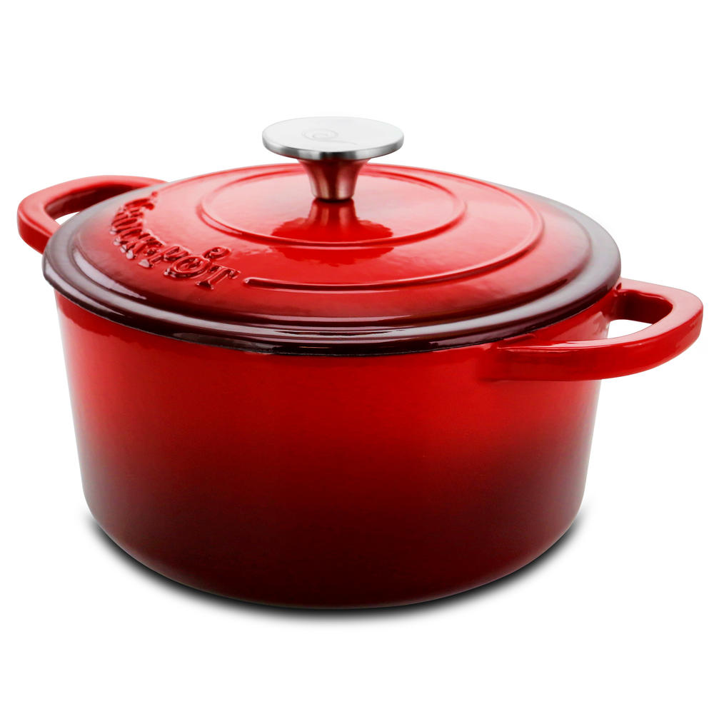 Crock-Pot  Artisan 3 Qt Enameled Cast Iron Casserole with Lid in Gradient Red