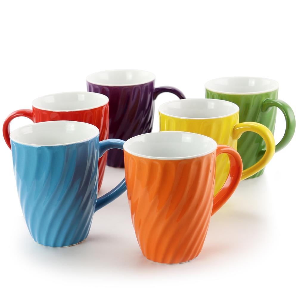 Mr. Coffee  Color Delight 10 oz Stoneware Mugs with Metal Rack, Set of 6
