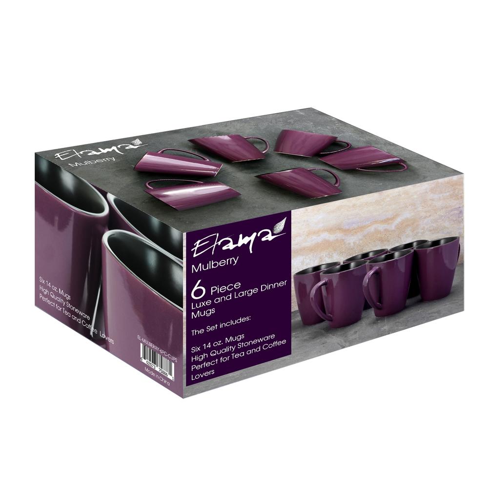 Elama  Mulberry 14 oz Stoneware Mugs in Purple, Set of 6