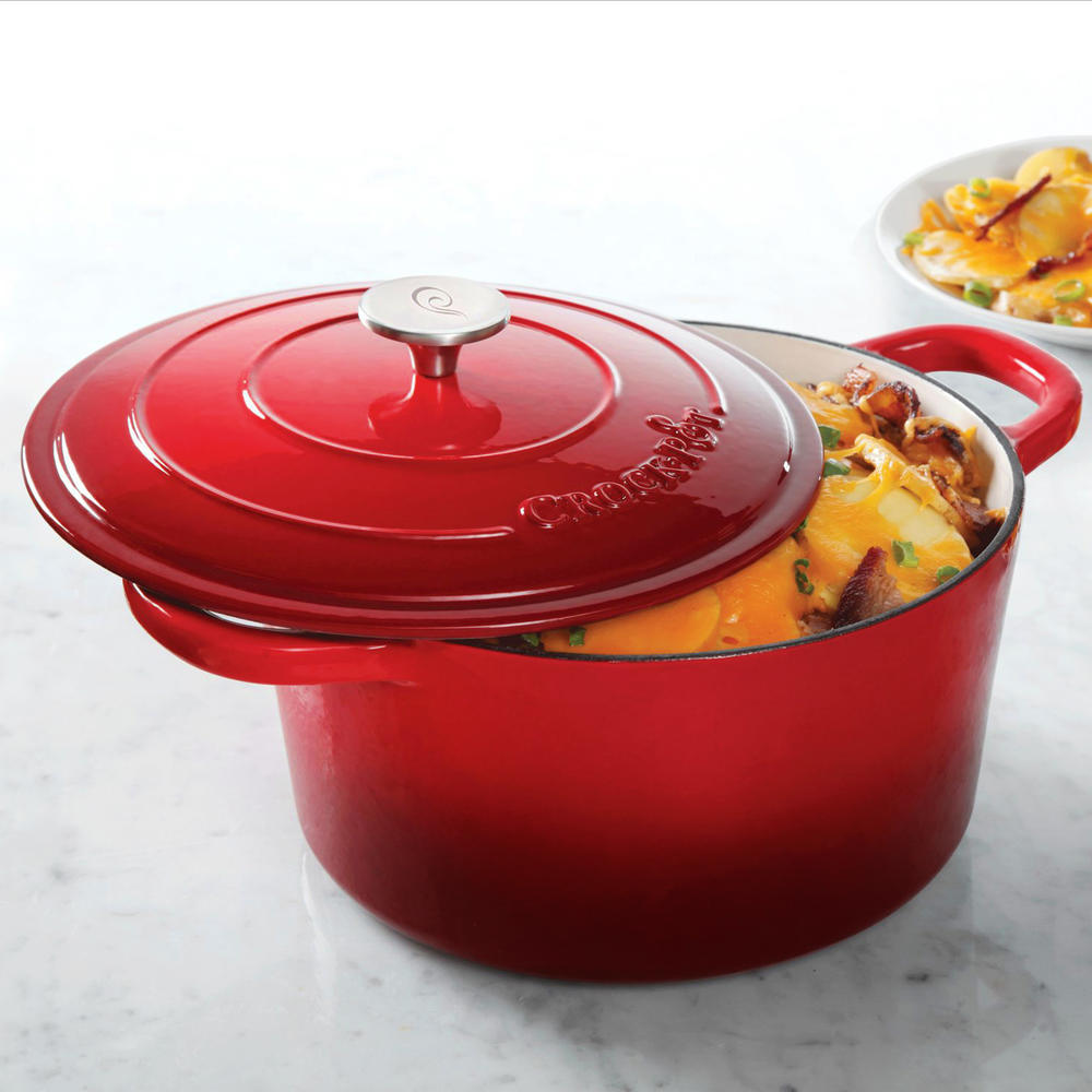 Crock-Pot  Artisan 3 Qt Enameled Cast Iron Casserole with Lid in Gradient Red